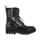 Woman's laced combat style ankle boot with zipper, captoe and buckles in black leather heel 3