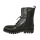 Woman's laced combat style ankle boot with zipper, captoe and buckles in black leather heel 3