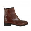 Bottines pour femmes avec fermeture éclair en cuir brun talon 3