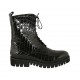 Bottines stil combat pour femmes à lacets avec fermeture éclair en cuir verni imprimé noir talon 3 - Pointures disponibles:  34, 43, 44, 45
