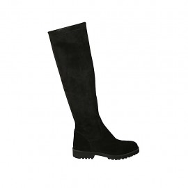 Woman's high boot in black suede and elastic material heel 3 - Available sizes:  33, 34, 42, 43, 44, 47