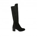 Hoher Damenstiefel aus schwarzem Wildleder und elastischem Material Absatz 6