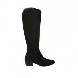 Spitzer Damenstiefel mit Reissverschluss aus schwarzem Wildleder Absatz 4 - Verfügbare Größen:  32, 33, 34, 42, 43, 44, 46, 47