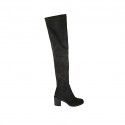 Bottes au-dessus de genou pour femmes en daim et matériau élastique noir talon 6