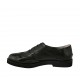 Woman's laced Oxford shoe in black leather and patent leather with wingtip heel 3