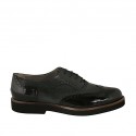 Chaussure Oxford à lacets pour femmes en cuir vert et cuir verni noir avec bout golf talon 3