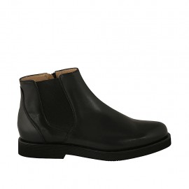 Botines para mujer con elastico y cremallera en piel negra tacon 3 - Tallas disponibles:  42, 43, 44, 45