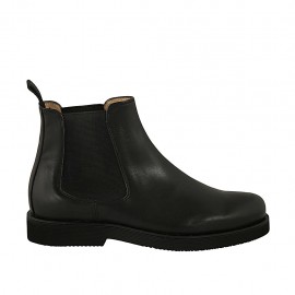 Woman's ankle boot with double elastic bands in black leather heel 3 - Available sizes:  43, 44, 45