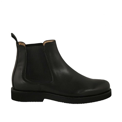 Bottines pour femmes avec double élastiques en cuir noir talon 3 - Pointures disponibles:  43, 44, 45