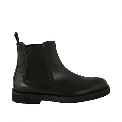 Men's ankle boot in black leather with elastic bands - Available sizes:  36, 37, 38, 46, 47, 48, 49