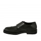Men's shoe with buckles and Brogue decorations in black leather
