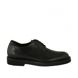 Men's laced derby shoe in smooth black leather 