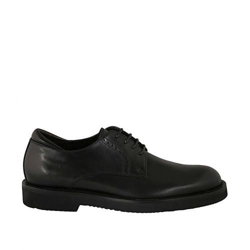 Men's laced derby shoe in smooth black leather  - Available sizes:  36, 37, 38, 46, 47, 48, 49, 50
