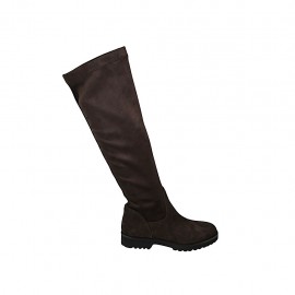 Botas para mujer en gamuza y material elastico marron tacon 3 - Tallas disponibles:  33, 34, 42, 43, 44, 45, 46, 47