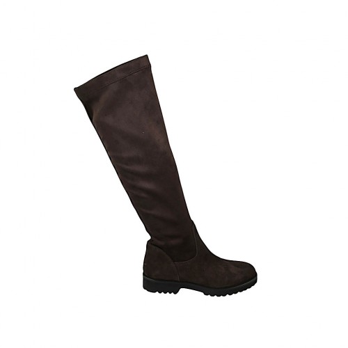 Damenstiefel aus braunem Wildleder und elastischem Material Absatz 3 - Verfügbare Größen:  33, 34, 42, 43, 44, 45, 46, 47