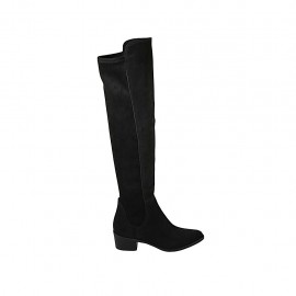 Hoher spitzer Damenstiefel aus schwarzem Wildleder und elastischem Material Absatz 4 - Verfügbare Größen:  32, 34, 42, 43, 44, 46, 47