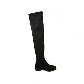 Overknee Damenstiefel aus schwarzem Wildleder und elastischem Material Absatz 3 - Verfügbare Größen:  33, 42, 43, 44, 45, 47