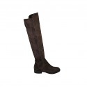 Botas para mujer en gamuza y material elastico marron oscuro tacon 3