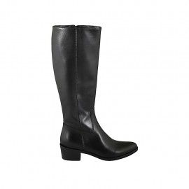 Spitzer Damenstiefel mit Reissverschluss aus schwarzem Leder Absatz 4 - Verfügbare Größen:  32, 33, 34, 42, 43, 44, 45, 46
