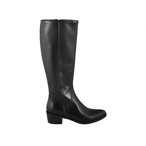 Spitzer Damenstiefel mit Reissverschluss aus schwarzem Leder Absatz 4 - Verfügbare Größen:  32, 33, 34, 42, 43, 44, 45, 46