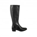 Spitzer Damenstiefel mit Reissverschluss aus schwarzem Leder Absatz 4