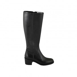 Stivale da donna in pelle nera con cerniera tacco 5 - Misure disponibili: 32, 33, 34, 42, 43, 44, 45