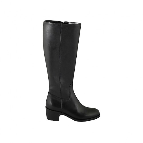 Woman's boot in black leather with zipper heel 5 - Available sizes:  32, 33, 34, 42, 43, 44, 45