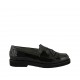 Woman's moccasin shoe with fringes and tassels in dark green leather and black patent leather heel 3 - Available sizes:  42, 43