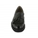 Woman's moccasin shoe with fringes and tassels in dark green leather and black patent leather heel 3 - Available sizes:  42, 43