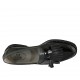 Woman's moccasin shoe with fringes and tassels in dark green leather and black patent leather heel 3 - Available sizes:  42, 43