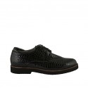 Zapato derby con cordones para mujer en charol imprimido negro tacon 3