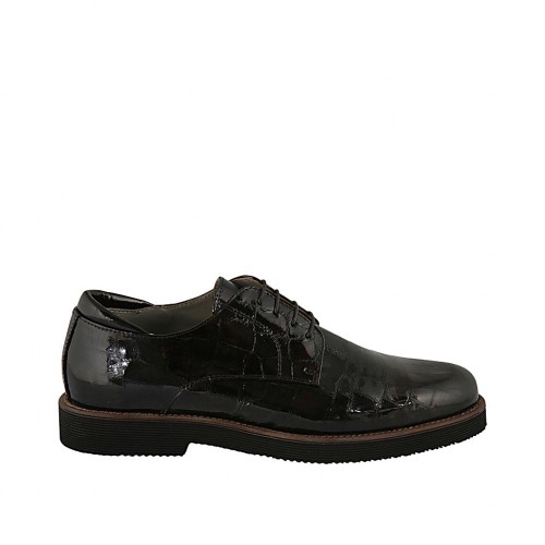Chaussure derby pour femmes à lacets en cuir verni imprimé bronze talon 3 - Pointures disponibles:  42, 43, 44, 45