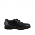 Zapato derby con cordones para mujer en charol imprimido azul petróleo tacon 3