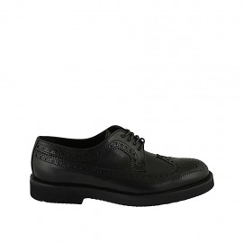 Klassischer Herrenderbyschuh aus schwarzem Leder mit Schnüren und Broguedekoration - Verfügbare Größen:  36, 37, 38, 46, 47, 48, 49