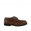 Men's laced derby shoe in tan brown leather with Brogue decorations