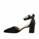 Woman's pointy open shoe with ankle strap in black leather and suede heel 7 - Available sizes:  43, 44