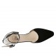 Woman's pointy open shoe with ankle strap in black leather and suede heel 7 - Available sizes:  43, 44