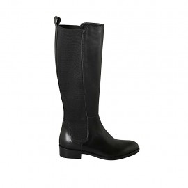 Damenstiefel mit Gummibändern aus schwarzem Leder Absatz 3 - Verfügbare Größen:  33, 42, 44, 45, 46, 47