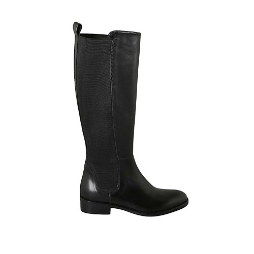 Damenstiefel mit Gummibändern aus schwarzem Leder Absatz 3 - Verfügbare Größen:  33, 42, 44, 45, 46, 47