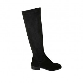 Botas para mujer en gamuza y material elastico negro tacon 3 - Tallas disponibles:  33, 34, 42, 43, 44, 45, 46, 47