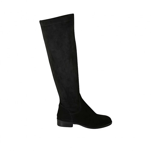 Woman's boot in black suede and elastic material heel 3 - Available sizes:  33, 34, 42, 43, 44, 45, 46, 47