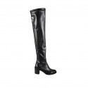 Bottes au-dessus de genou pour femmes en cuir et matériau élastique noir talon 6