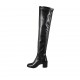 Botas sobre la rodilla para mujer en piel y material elastico negro tacon 6 - Tallas disponibles:  32, 33, 34, 42, 43, 46