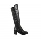 Woman's knee-high boot in black leather and elastic material heel 6 - Available sizes:  32, 33, 34, 42, 44, 45