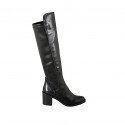 Kniehoher Damenstiefel aus schwarzem Leder und elastischem Material Absatz 6