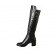 Botas a la rodilla para mujer en piel y material elastico negro tacon 6 - Tallas disponibles:  32, 33, 34, 42, 44, 45