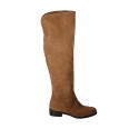 Hoher Damenstiefel mit halbhohem Reissverschluss aus hellbraunem Wildleder Absatz 3