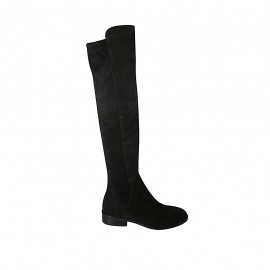 Damenstiefel aus schwarzem Wildleder und elastischem Material Absatz 3 - Verfügbare Größen:  33, 34, 42, 47