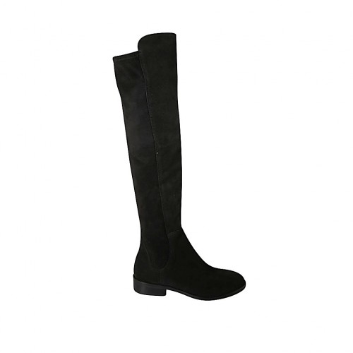 Woman's boot in black suede and elastic material heel 3 - Available sizes:  33, 34, 42, 47