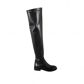 Schenkelhoher Damenstiefel aus schwarzem Leder und elastischem Material Absatz 3 - Verfügbare Größen:  34, 42, 43